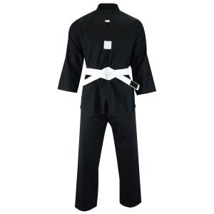 Kids V-Neck Taekwondo Suit Black- 7oz