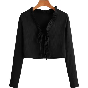 Frill Trim Tie Front Srop Top