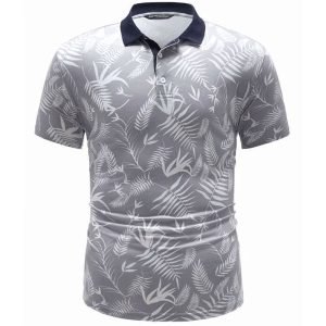 Contrast Collar Floral Print Polo Shirts