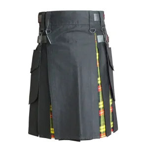 Heavy Cotton Hybrid Kilt Black Color With Tartan